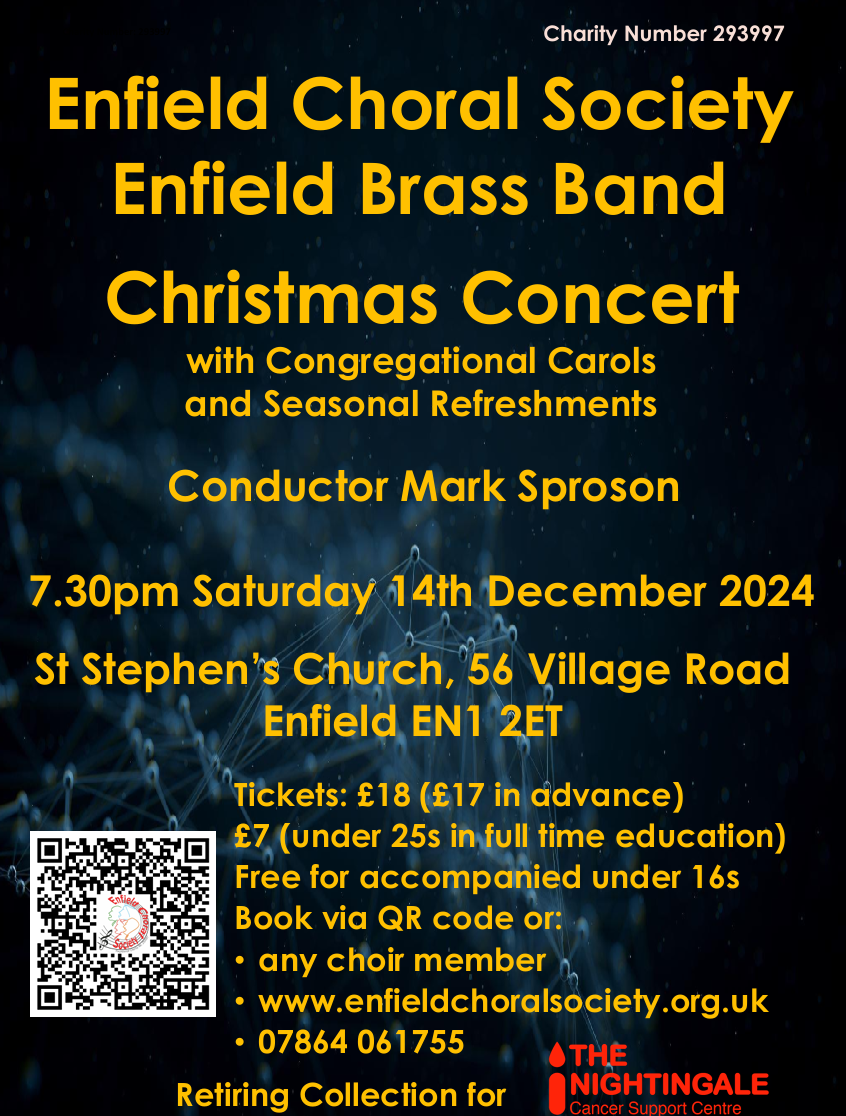 poster or flyer advertising event Enfield Choral Society & Enfield Brass Band Christmas Concert